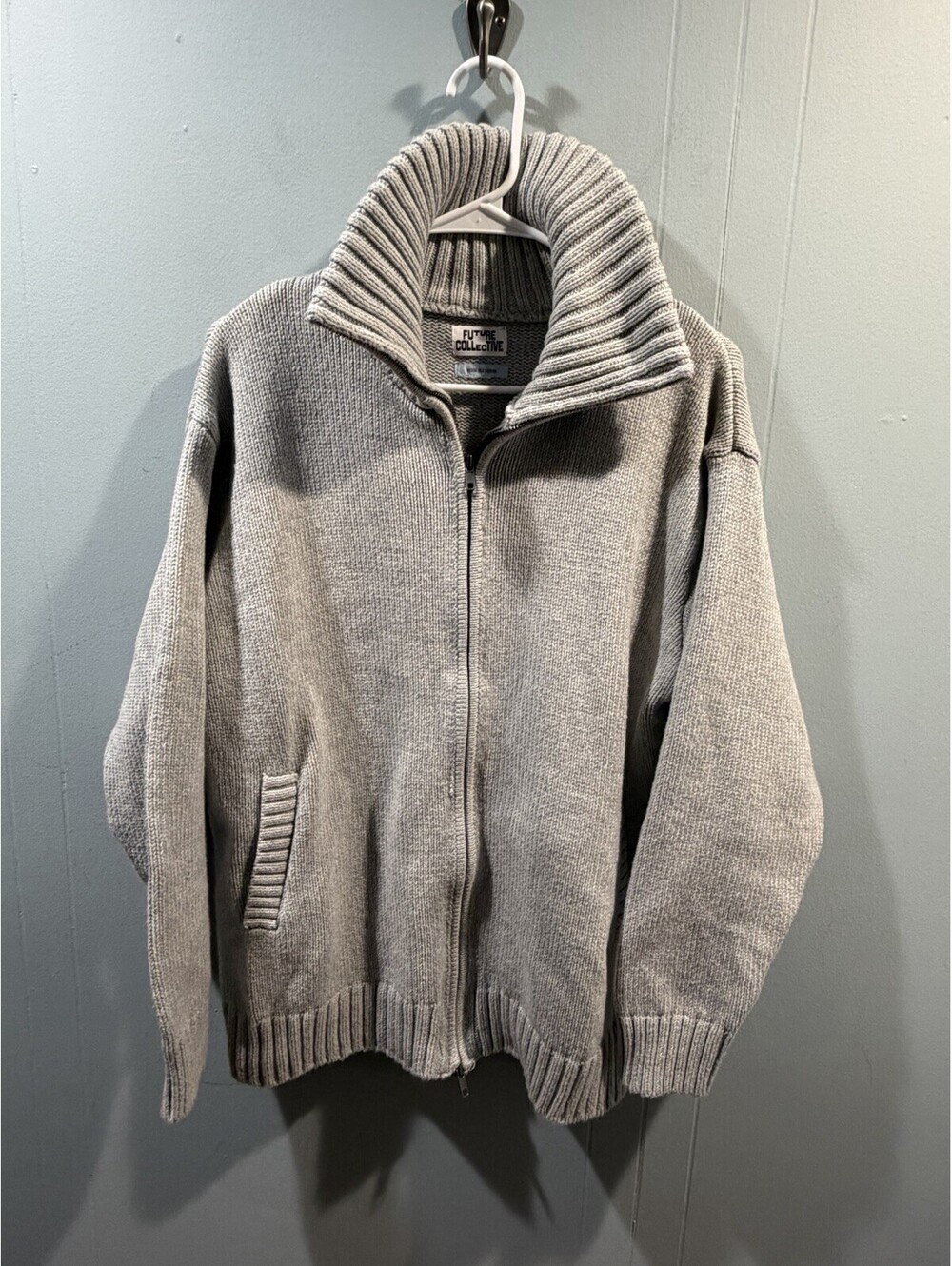 Womens Future Collective Full Zip Knit Sweater Gray